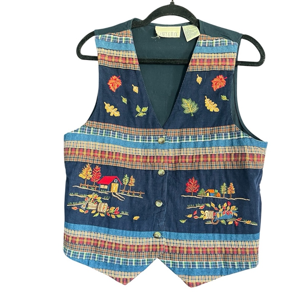 Vintage Casey & Max Vest Embroidered Corduroy Grannycore Autumn Leaves size M